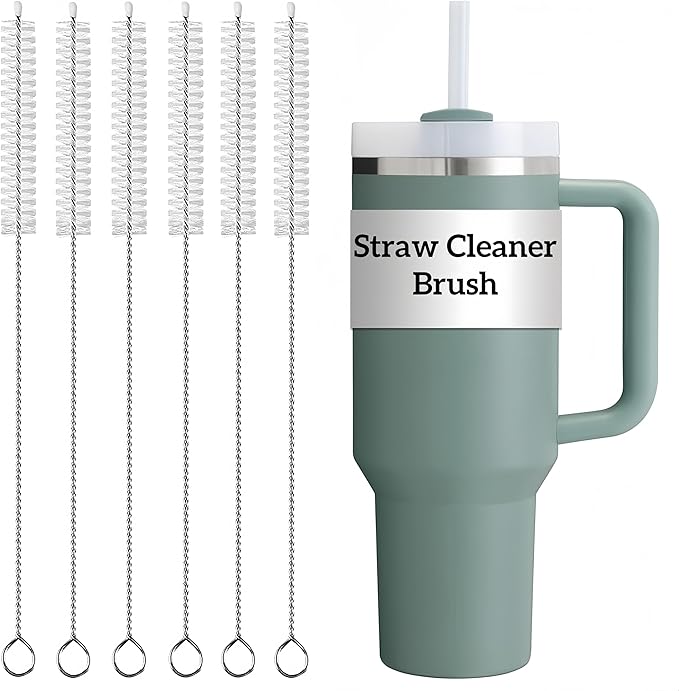 6 Pack Straw Cleaner Brush Set | 12 Inch 300mm Extra Long Straw Brush & Bottle Brush for Deep Cleaning | Compatible with Reusable Straws, Stanley Cup, Tumblers, Water Bottles | 4 Inch 100mm Bristles