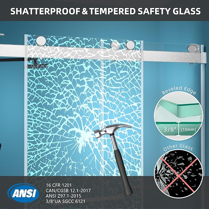GETPRO Shower Door 69-72" W x 79" H, Frameless 3/8 inch Tempered Glass Shower Doors Double Sliding with Upgraded Soft Closing and Anti-Jumping System Width Adjustable Brushed Nickel