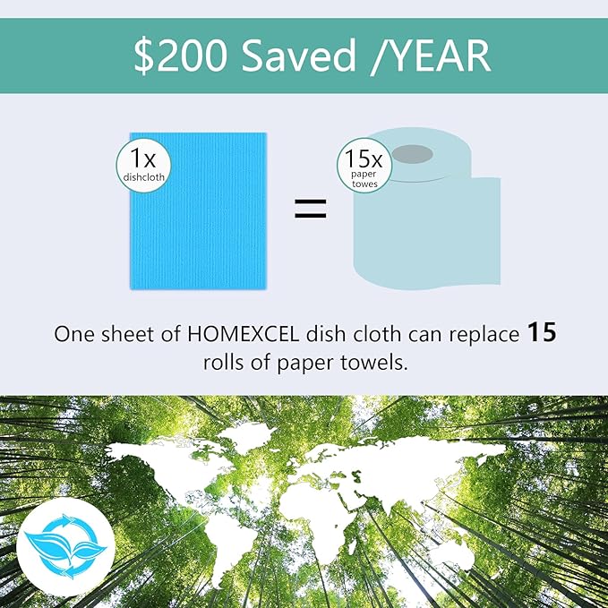 HOMEXCEL Swedish Dishcloths for Kitchen 20 Pack, Sponge Dish Cloth for Counters & Washing Dishes, Reusable and Absorbent Paper Towels, 3 Colors Assorted