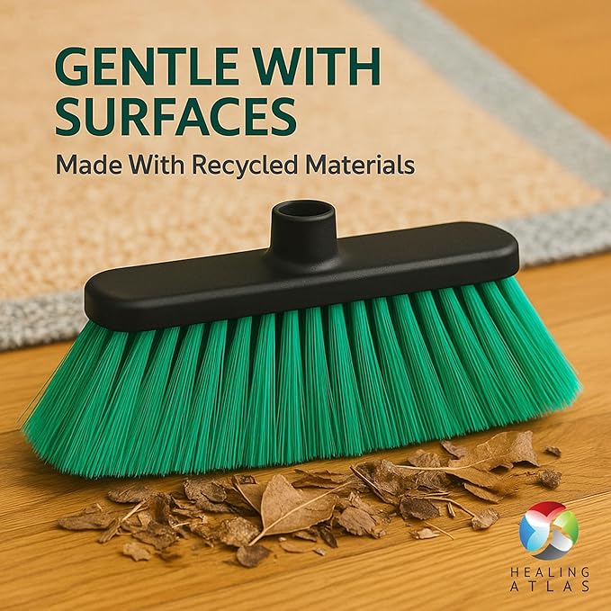 Aria Green Broom Head – 13” Sweeping Width – Soft/Firm Magnetic Flagged Bristles – Universal Thread – Recycled PP – Daily Indoor Sweeper (Green, ARIA)