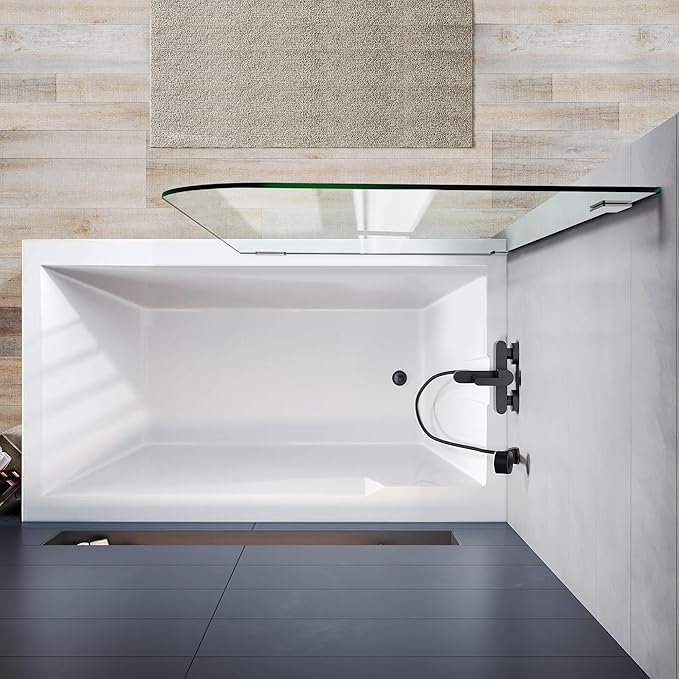 Bathtub Shower Door, 30" W X 58" H Fixed Tub Glass Panel with Clamps, 1/4"(6mm) Clear Tempered Frameless Shower Glass Door, Tub Shower Doors in Polished Chrome Finish