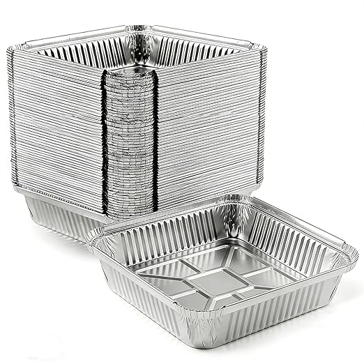 Aluminum Pans 8x8 inch-50 Pack Disposable Foil Pans, Square Aluminum Baking Cake Pans,Roasting Trays Disposable Food Containers Great for for Baking, Cooking, Heating, Storing, Prepping Food