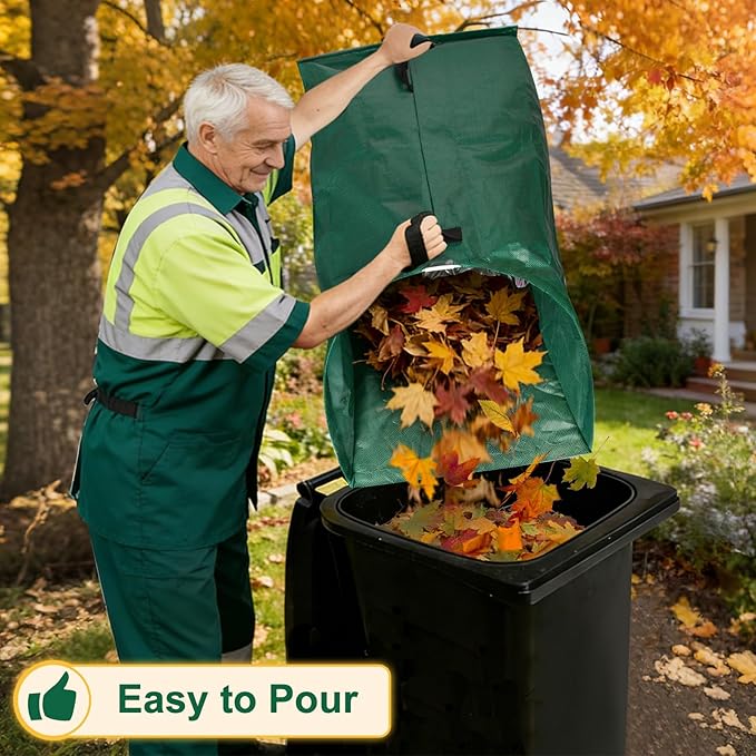 72 Gallon Large Leaf Collector, Foldable Reusable Yard Waste Bags, Heavy Duty Dustpan Type Garden Leaf Bags with Gloves