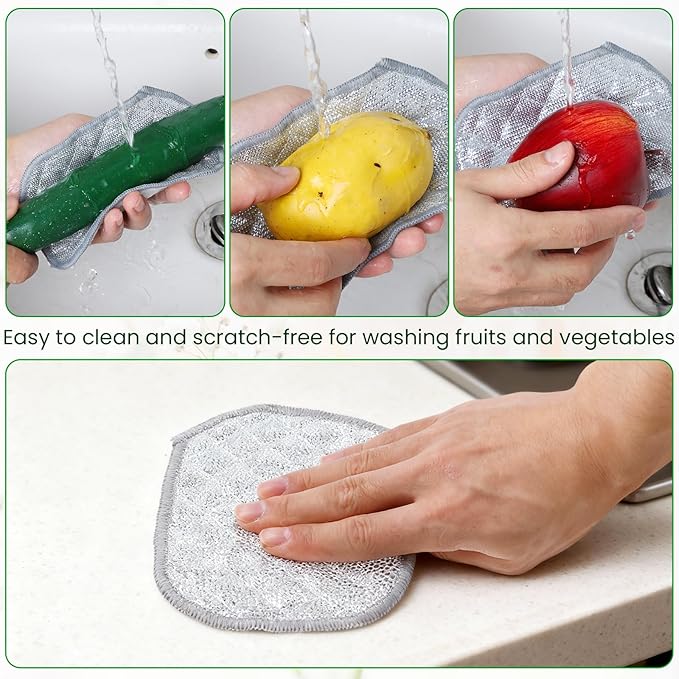 TIESOME 10Pcs Newly Upgraded Double Side Non Scratch Wire Dishcloths, Reusable Multipurpose Wire Dishwashing Rags for Wet and Dry Round Wire Washing Cloth for Kitchen, Sinks, Pots, Pans(10)