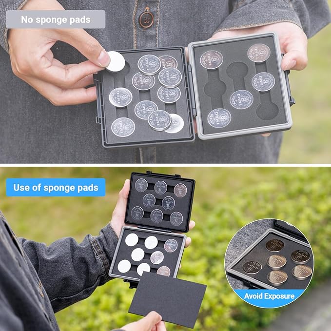 JJC CR2450 CR2430 CR2412 Battery Case Holder Storage,Water-Resistant,Button Coin Cell Batteries Storage Organizer Box for 16x CR 2450 CR2430 CR 2412 3V Lithium battery (Batteries Not Included)