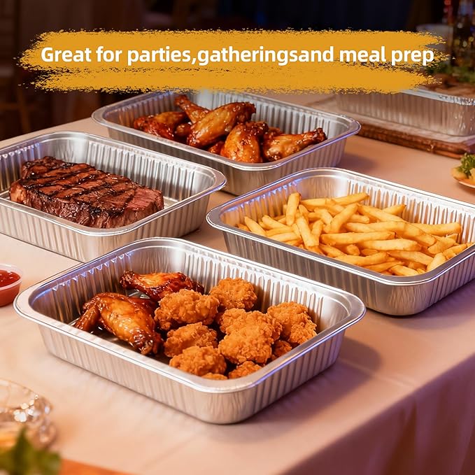 Aluminum Foil Pan with Lids, Heavy Duty Disposable Aluminum Baking Pans, 14.57"×10.63" Steam Table Pans for Cooking, Heating, Storing, Prepping Roasting and Chafing (15 Pack Silver w/Lids)
