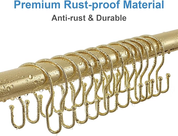 24 Pack Double Shower Curtain Hooks Rings, TENOVEL Double Sided Shower Curtain Hooks Rust Proof for Shower Curtain, Stainless Steel Bathroom Shower Hangers Rings for Shower Rods, Gold