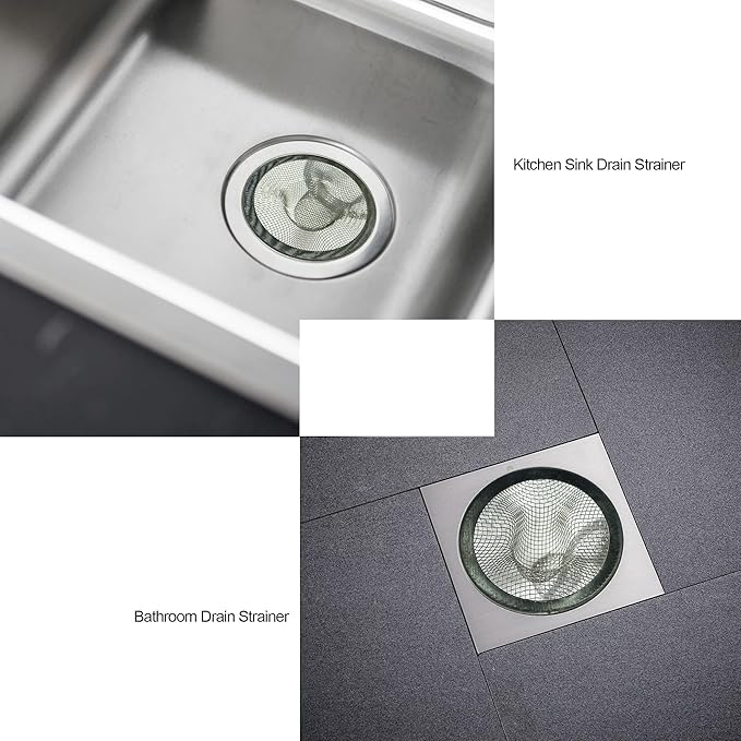 Sink Strainer 2Pcs Stainless Steel Metal Mesh Sink Drain Strainer Large Wide Brim 3.5" Diameter for Most Kitchen Sink Bathroom Bathtub Shower Room Balcony Drains