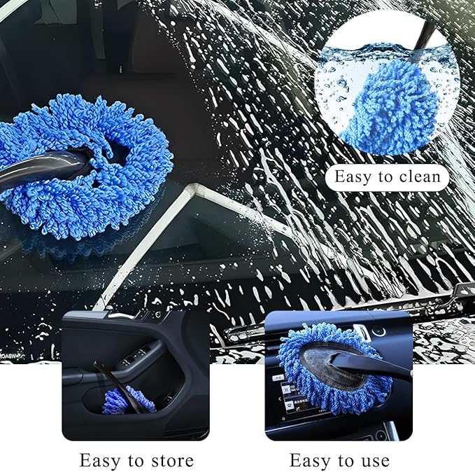 2 PCS Car Dash Duster Brush, Super Soft Microfiber Multi-Functional Car Cleaning Brush, Scratch Free Dash Dusting Tool with a Anti-Skid Handle for Vehicle Home Kitchen Cleaning (Blue)