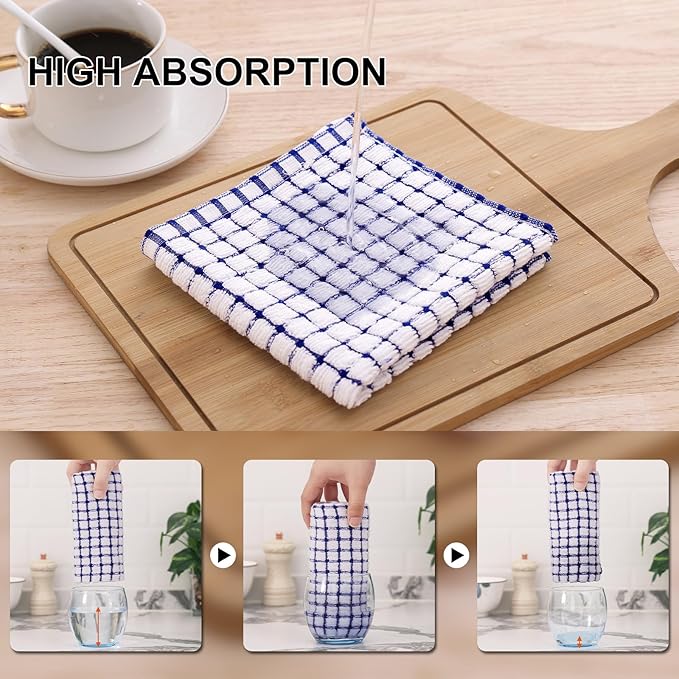 Kitinjoy Cotton 16 Pack Kitchen Towels and Dishcloths Sets, 16 x 25 Inch & 12 X 12 Inch Dish Towels Bulk, Super Soft and Absorbent Hand Towels for Kitchen Drying, Mixed Color