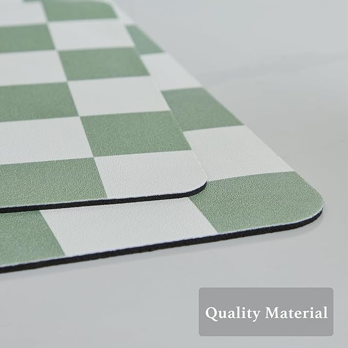 Checkered Dish Drying Mat for Kitchen Counter, Coffee Bar Station Accessories, Retro Cute Aesthetic Modern Absorbent Drainer Mat Kitchen Drying Mat Easy Clean, Sage 12" x 19"