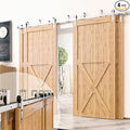 Homacer Brushed Nickel Double Track U-Shape Bypass Sliding Barn Door Hardware Kit, for Four Doors, 9ft Long Flat Track, Classic Design Roller