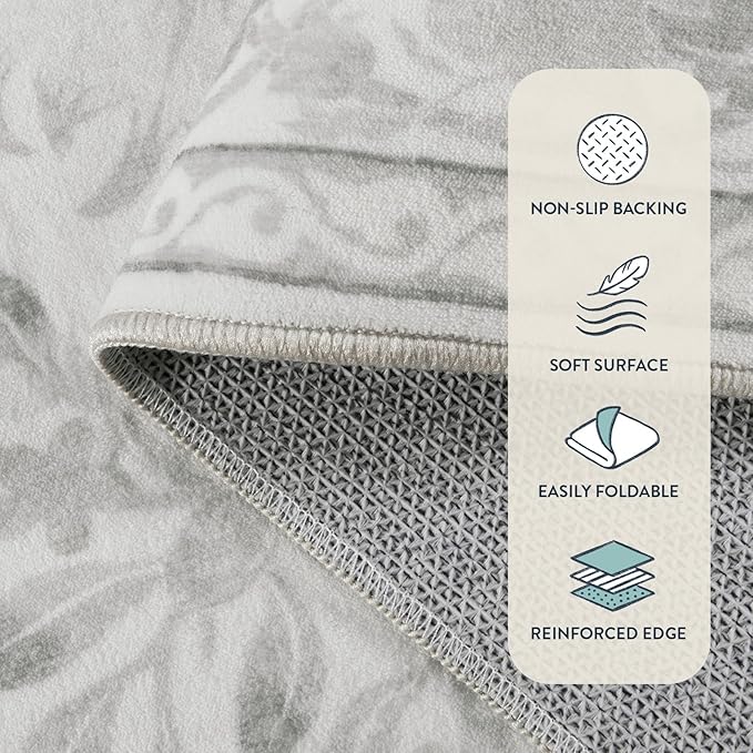 Lahome Bird Washable Rugs 8x10, Soft Beige Rugs for Living Room Bedroom, Botanical Non-Slip Ultra-Thin Large Vintage Throw Carpet for Dining Room Office, Beige