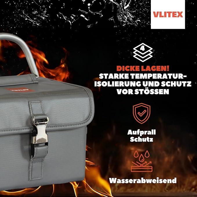 Lithium Battery Storage Box L (Large) | Engineered in Germany | Fireproof E-Fiberglass & Silicone Blend | Certified Lipo Safe Bag Container