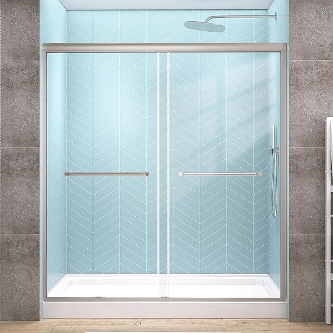 GETPRO Shower Door 50-54 in. W x 75 in. H Double Sliding Glass Shower Doors Semi-Frameless Bypass Glass Door for Walk-in Shower with 5/16 inch Tempered Glass Brushed Nickel Hardwares