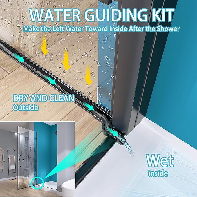 GETPRO Frameless Shower Door Pivot 34 in.W x 72 in.H Swing Single Small Shower Door with 1/4 in. Tempered Clear Glass Panel Adjustable Left Hinged Bathroom Door for Shower Matte Black Hardwares
