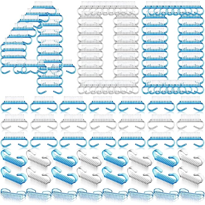 Bokon 400 Pcs Handle Grip Nail Brush Bulk Fingernail Scrub Brush for Toes and Nails Cleaner, Pedicure Scrubbing Tool Kit for Men and Women(Blue and White)