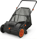 Hand Push Lawn Sweeper, 21" Sweeping Width Floor Sweeper Manual Non-Electric, 3.5 cu. ft. Large Mesh Collection Hopper Bag, 2 Spinning Brushes for Walkway, Yard, Garage, Patio (21")