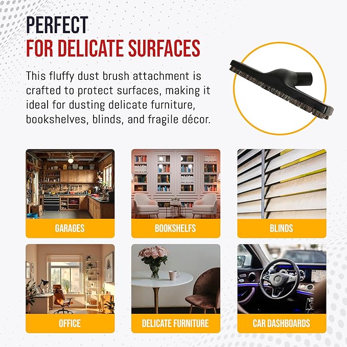 MP Maresh Products Vacuum Brush Attachment Compatible with Central Vac - Horse Hair Bristles for Thorough Cleaning, Bare Floor or Wall Brush, Replacement Part for Central Vac - 12" with Wheels (Black)