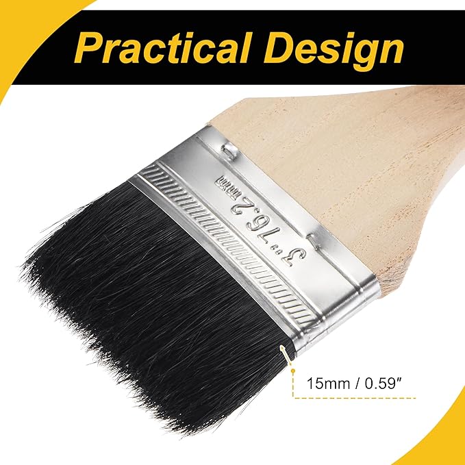 Bent Radiator Paint Brush 17" Length 3" Width Bristle with Long Wood Handle for Wall Treatment Black 4 Pcs