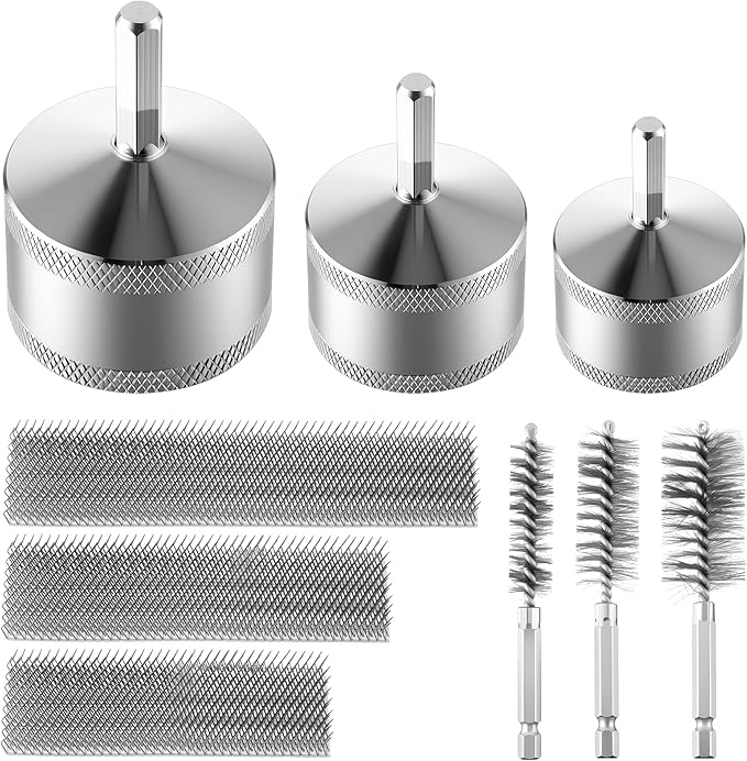 1/2"&3/4"&1" Copper Pipe Cleaner for Drill with 1/4" Hex Shank & Brush Blades & Metal Pipe Cleaning Brush, Tube Thread Cleaner, Plumbing Tools for Plumber Removing Rust, HVAC Stain Removal(3 Piece)