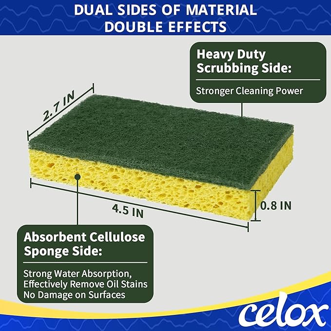 CELOX Scrub Sponges for Washing Dishes and Cleaning Kitchen, 24 Pack, Yellow