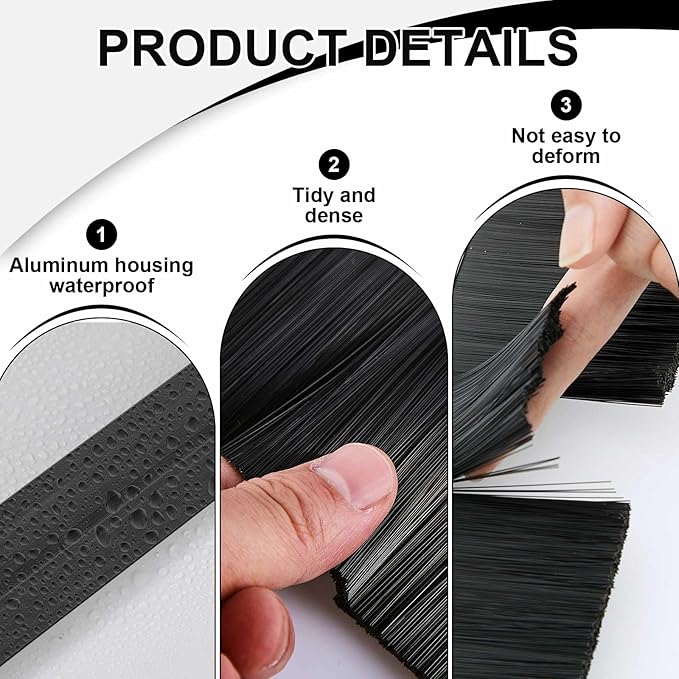 Frienda 8 Set Door Brush Bottom Sweep Brush Weather Stripping Aluminum Door Seal with Screws for Gaps up to 1 Inch, for Home, Commercial Gate, Fill Gaps Dust, Debris (1 x 36 Inch,Black)