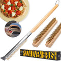 26'' Pizza Oven Brush with Stone Scraper - Includes 3 Brush Heads, Heat-Resistant Gold Stainless Steel Bristles - Long Grip Handle, Compatible with Ooni, Gozney, Blackstone, Solo Stove Ovens