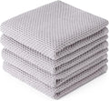 BOOMIBOO 4-Pack Dish Towels, 100% Cotton Waffle Weave, Ultra Soft Absorbent, Quick Drying, Light Grey, 13x28 Inches