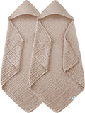 SWEET DOLPHIN Muslin Hooded Baby Bath Towels - 2 Pack 100% Cotton Towel for Babies, Infants, Toddlers - 32x32Inch - Highly Absorbent and Newborn Essential, Brown