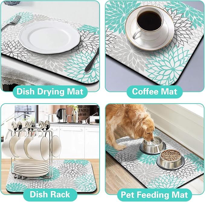 Dish Drying Mat for Kitchen Counter Matt, 2PCS 23"x15" Dish Drainer Mat & 24"x5.5" Sink Splash Guard, Super Absorbent Non-slip Rubber Backed