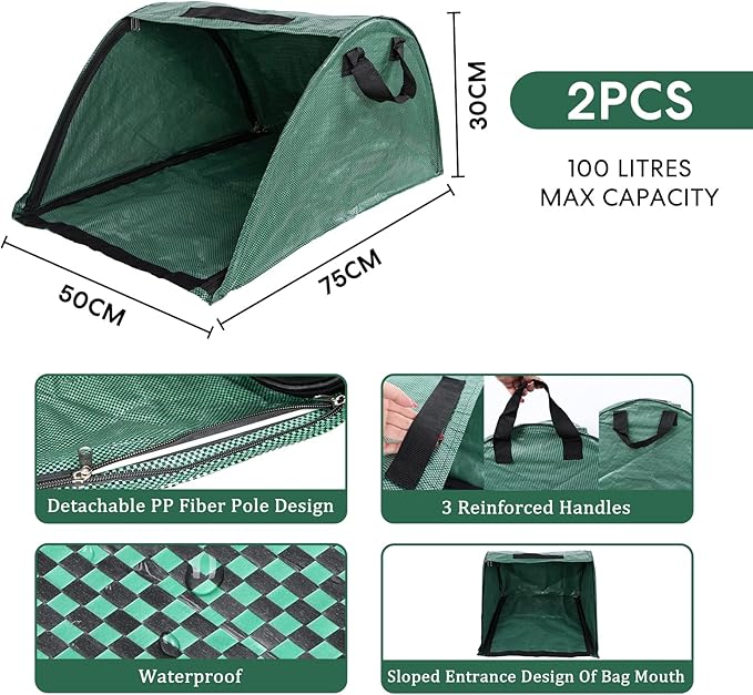 2 Pcs Leaf Collector, Garden Bags, Leaf Bags, High Capacity Leaf Loader with Handles, Foldable Dustpan Leaf Bag Chute, Removable, Tear-Resistant and Reusable Yard Leaf Collector