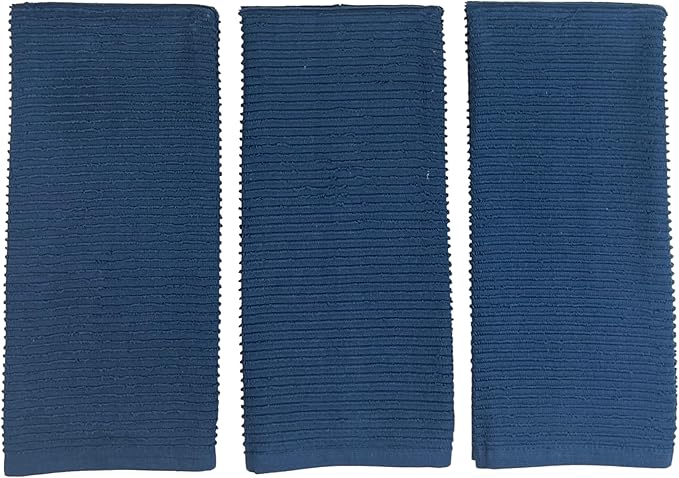 Serafina Home Royal Nautical Blue Kitchen Hand Dish Towels: Oversized 28" x 18",100% Cotton Cloth Soft Cleaning Drying Absorbent Set of 3 Multipurpose for Everyday Use (Royal Blue)
