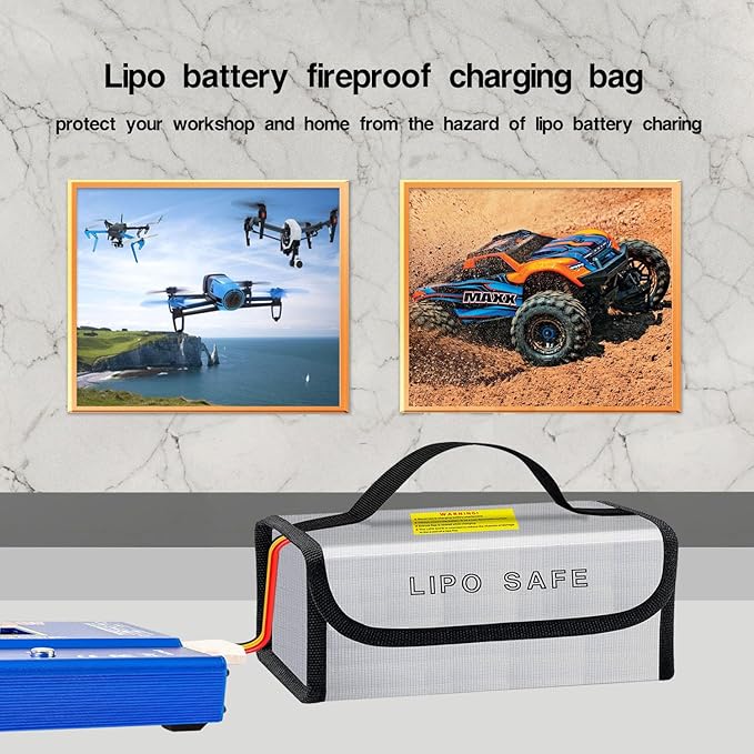 Lipo Battery Safe Bag Large Capatity Fireproof Bag for Ebike Lipo Battery Other Batteries Storage Charging Transport Home Office Travel Safe Storage Pouch