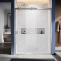 56"-60" W X 76" H Double Sliding Shower Door with Frame - Brushed Nickel Hardware, 8mm Tempered Glass, Stainless Steel Hanger Rollers, Easy-Cleaning Coating, Through-Glass Towel Bar & Knob