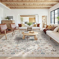 10x14 Rugs for Living Room & Bedroom,Floral Washable Rug,Boho Area Rug, Large Non Slip Low Pile Wool Carpet for Indoor Dining Room,Girls Room,Nursery Room and Kids Room(Grey 10x14ft)