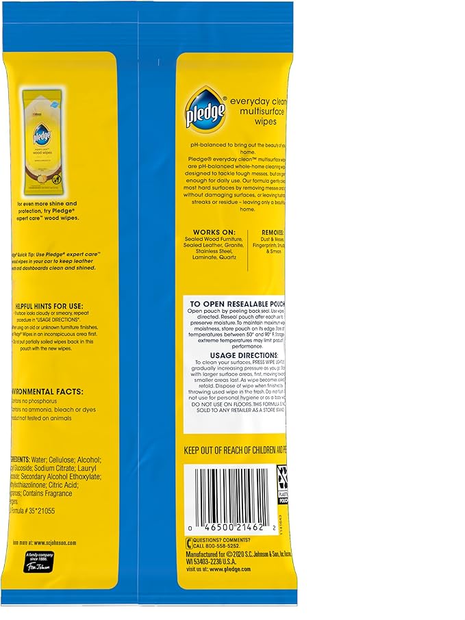 Pledge Multi Surface Everyday Wipes Fresh Citrus, 25 Count (Packaging May Vary)