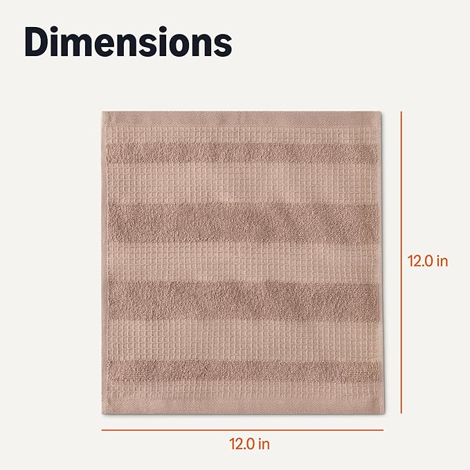 Amazon Basics 100% Organic Cotton Waffle Kitchen Dish Cloths, Ultra Absorbent, Quick Drying, Lint-Free, 12 x 12 inches, 6-Pack (2 Brown, 2 Olive, 2 Navy)