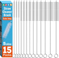AZEN 15 Pack Straw Cleaner Brush Set, 12 inch Extra Long, 5 Different Diameters Reusable Cleaning Brush for Sippy Cup, Water Bottle and Tubes