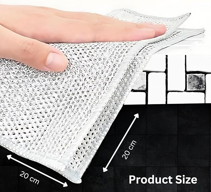Non Scratch Wire Dishwashing Rag, 8 Pack Double Layer Reusable Wire Dishcloth, Silver Mesh Metal Cleaning Cloth for Pots, Pans, Sink, Steel Cookware, Wet & Dry Cleaning