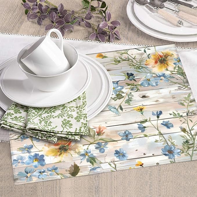 Flowers on Wooden Board Dish Drying Mat 16x18 Inch, Microfiber Absorbent Fast Dry Mat Floral Large Dish Mat Drying Kitchen Mat, Kitchen Drying Pad for Kitchen Counter Coffee Bar Decor Gifts