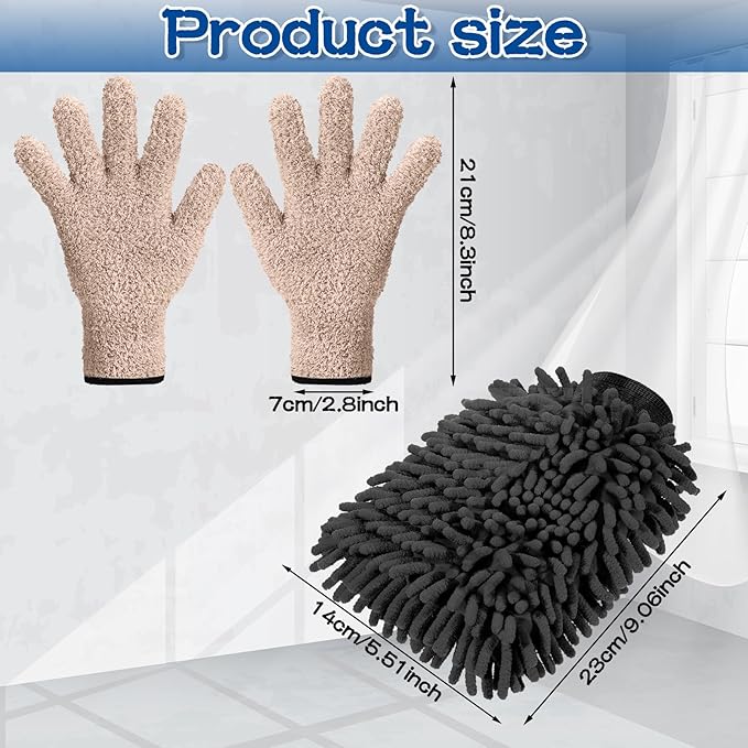 6 Pcs Microfiber Dusting Mitt Gloves for Plants Washable Dusting Gloves for House Cleaning Furniture Car Washing