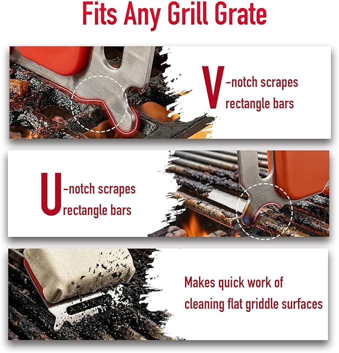 Grill Brush Bristle Free for Outdoor Grill - Steam Grill Cleaning Brush with Scraper,Safe Grill Cleaner Brush,2 Replaceable Heads,BBQ Accessories Gifts for Men