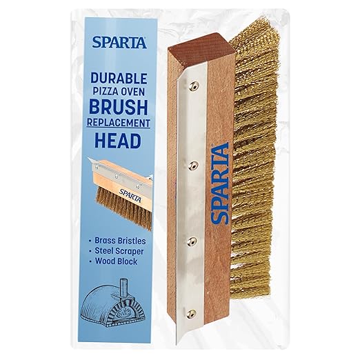 SPARTA Pizza Oven Brush Replacement Head with Crimped Brass Bristles and Stainless-Steel Scraper, Durable, Ideal for Commercial Kitchens, 10 Inches, Wood