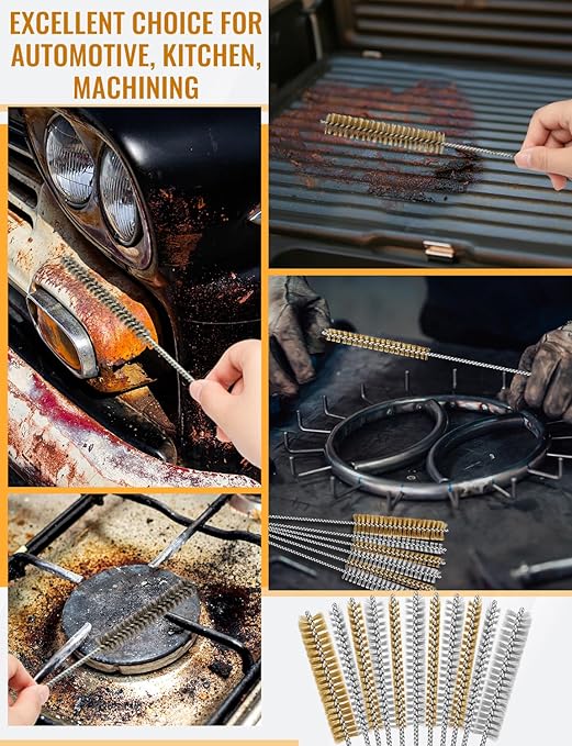 7pcs Brass Wire Brushes Set, 12 inch Pipe Cleaner Brush，Parts Cleaning Brush Bore Brushes for Tubes, Cylinders, Bottle, Auto Parts (6mm/8mm/10mm/12mm/15mm/18mm/20mm)