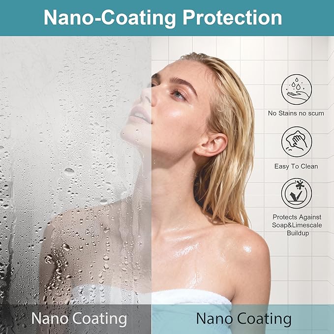 Frameless Pivot Shower Door 26"-28" Wx72 H,1/4"(6mm) Clear Nano Coated (SGCC) Tempered Glass,Reversible Swing Shower Door for Walk-in Shower,Modern Matte Black Finish
