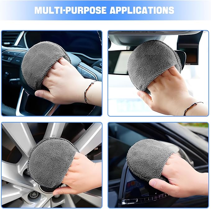 Hovom 6PCS Microfiber Wax Applicator, 5" Round Applicator Pads, Soft Automotive Waxing Foam Pads, Buffing Pads for Car Cleaning, Polishing and Detailing, Reusable Car Wash Sponge (Dark Gray)