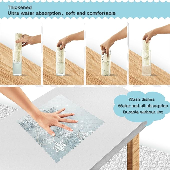 ALAZA Dish Towels Kitchen Cleaning Cloths Silver Snowflakes Winter Christmas Dish Cloths Absorbent Kitchen Towels Lint Free Bar Tea Soft Towel Kitchen Accessories Set of 6,11"x11"