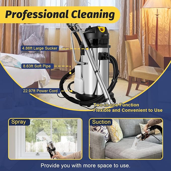40L Commercial Carpet Cleaning Machine, 110V 1000W 3 in 1 Carpet Spraying Floor Brush Cleaner Extractor Vacuum Washing Machine for Cleaning Carpets, Sofas, Curtains