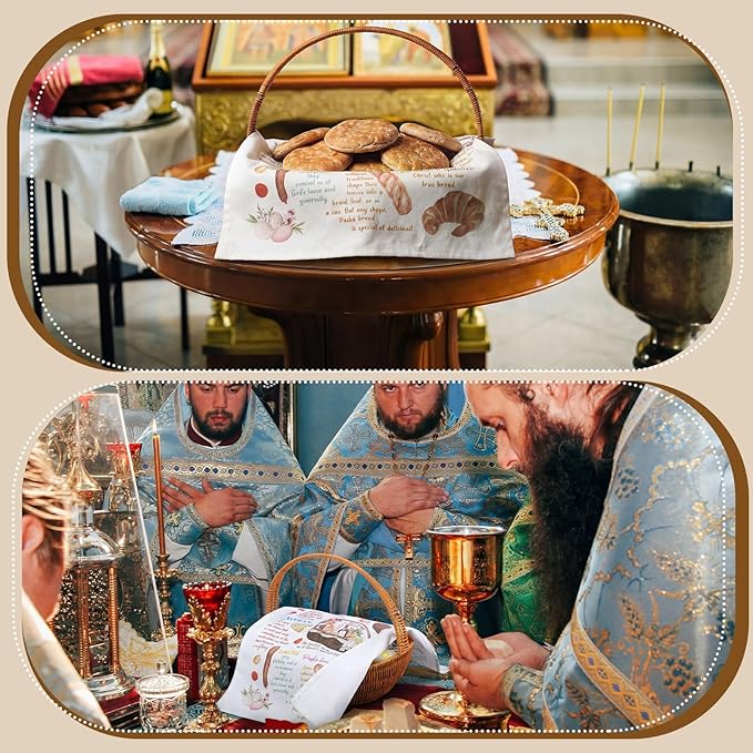 Traditional Pascha Feast Easter Basket Cover Table Decoration Easter Religious Gift Traditional Orthodox Pascha Basket Item Meaning Cotton Towels Communion Prosphora Greek Christian Altar
